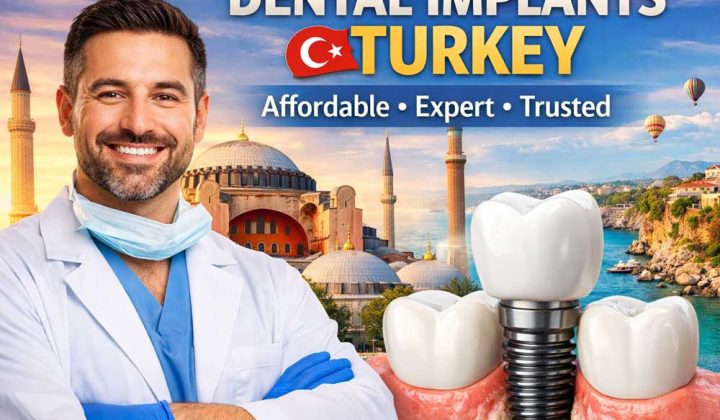 Professional dentist and dental implant model representing dental implants in Turkey