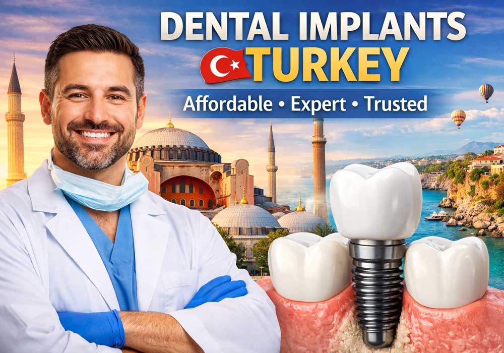Professional dentist and dental implant model representing dental implants in Turkey